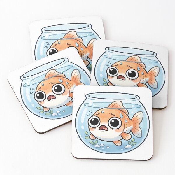 Item preview, Kawaii Scared Goldfish in Fish Bowl | Cute Worried Fish Art | Funny Goldfish Illustration | Chibi Fish Bowl Print designed and sold by NeonKawaiiCo.