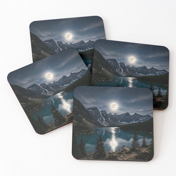 Item preview, Moonlit Mountain Lake Stargazing Cabin Wall Art designed and sold by novadawy.