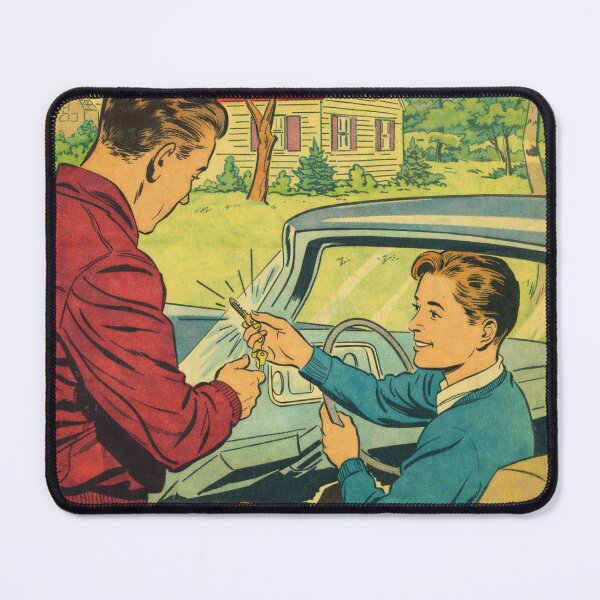 Item preview, 1950s New Driver Moment – Dad Giving Teen the Car Keys Retro Comic Art designed and sold by Analog Aura .