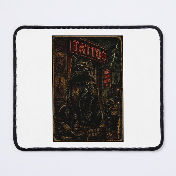 Item preview, Dark Tattoo Cat Biker Retro Street Ink Gothic Illustration designed and sold by Modaozushi216.