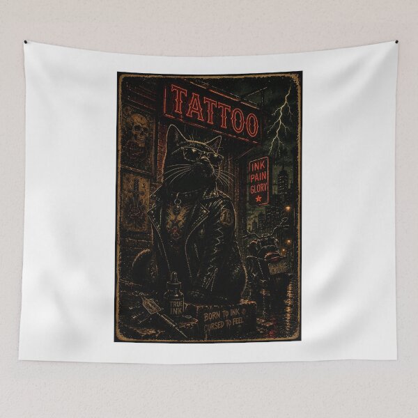 Item preview, Dark Tattoo Cat Biker Retro Street Ink Gothic Illustration designed and sold by Modaozushi216.