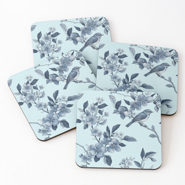 Item preview, Blue Floral Bird Pattern Transparent designed and sold by MegaNovaArt.