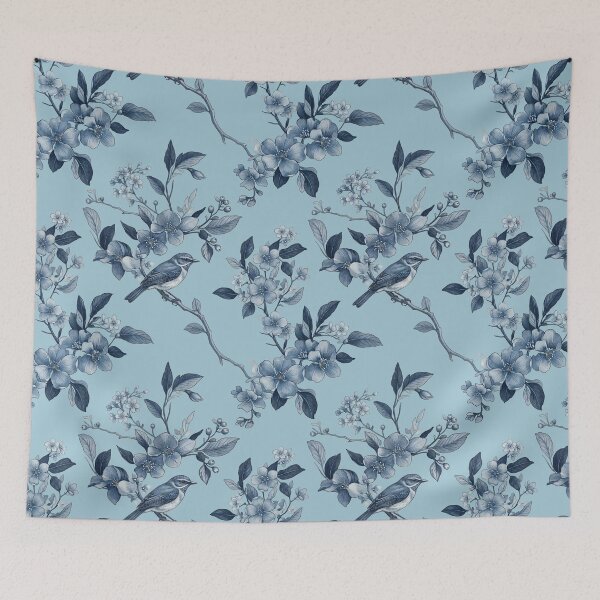 Item preview, Blue Floral Bird Pattern Transparent designed and sold by MegaNovaArt.