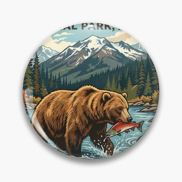 Item preview, Katmai National Park Alaska Retro Postcard Vintage Wilderness Travel Art Print designed and sold by markomundo.