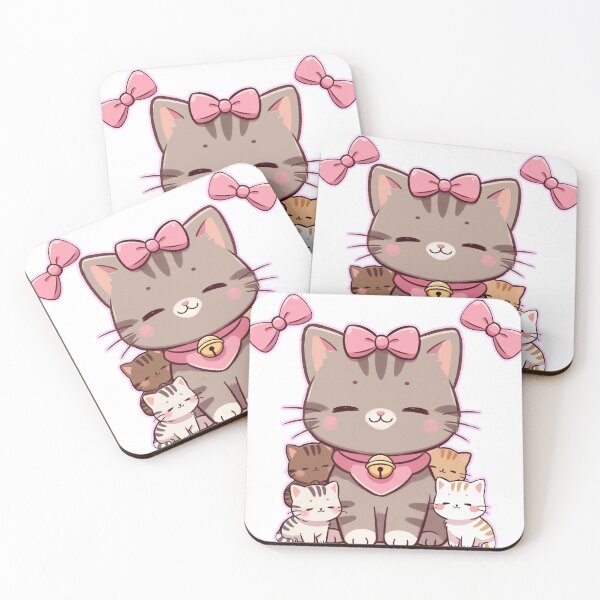 Item preview, Mama Cat with Pink Bows and Sweet Kittens designed and sold by MigWhimsy.