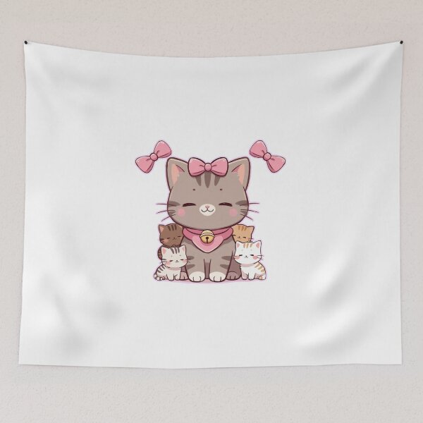 Item preview, Mama Cat with Pink Bows and Sweet Kittens designed and sold by MigWhimsy.