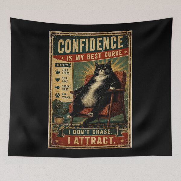 Item preview, Confident Cat Attitude Vintage Poster with Funny Self Love designed and sold by eliramaison.