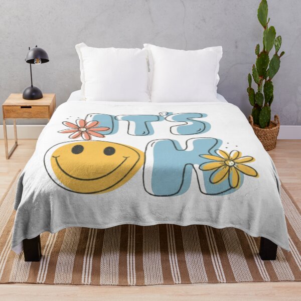 Item preview, Retro Its OK Smiley Face - Groovy Muted Blue Positive Quote designed and sold by aseelbrand.