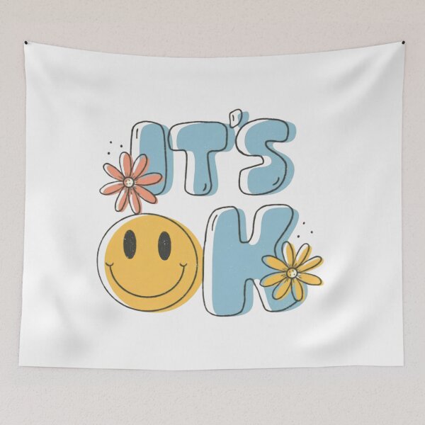 Item preview, Retro Its OK Smiley Face - Groovy Muted Blue Positive Quote designed and sold by aseelbrand.