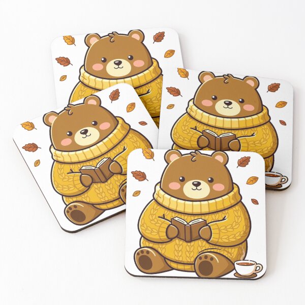 Item preview, Cozy Bear Reading Book with Coffee and Fall Leaves | Cute Autumn Bear Sweater Art | Kawaii Bear Illustration | Cottagecore Bear Print designed and sold by NeonKawaiiCo.