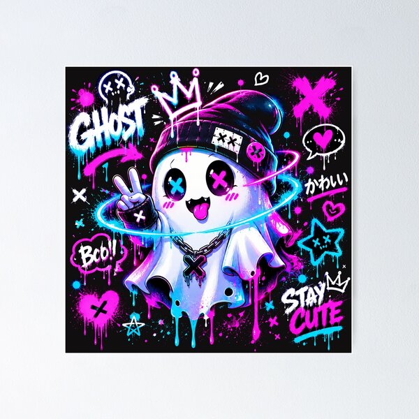 Item preview, Anime Ghost Graffiti Tee | Kawaii Streetwear Design designed and sold by JustResultsCo.