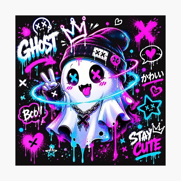 Item preview, Anime Ghost Graffiti Tee | Kawaii Streetwear Design designed and sold by JustResultsCo.