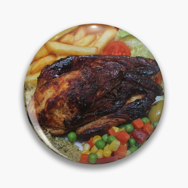 Item preview, Roasted Chicken Plate With Salad, Mixed Vegetables, Fries and Couscous Pilaf on Wooden Table designed and sold by Nmallia.
