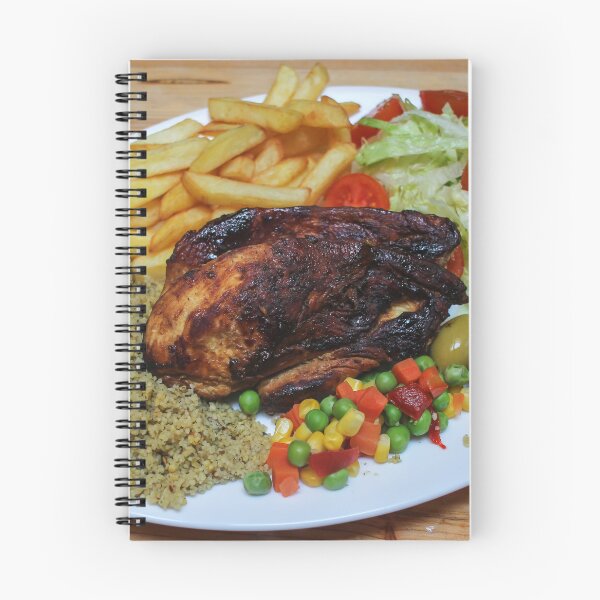 Item preview, Roasted Chicken Plate With Salad, Mixed Vegetables, Fries and Couscous Pilaf on Wooden Table designed and sold by Nmallia.