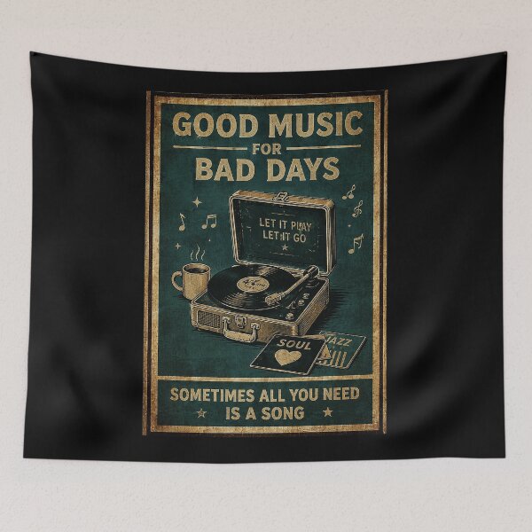 Item preview, Vintage Record Player Poster With Good Music Bad Days designed and sold by ferminhays.