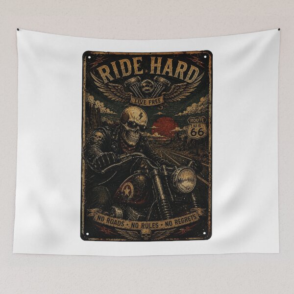 Item preview, Vintage Skull Biker Route 66 Desert Ride Motorcycle designed and sold by Modaozushi216.