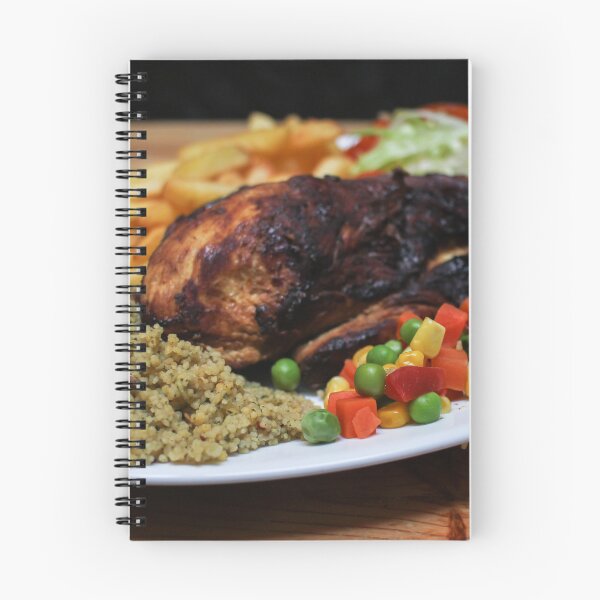 Item preview, Roasted Chicken Plate With Salad, Mixed Vegetables, Fries and Couscous Pilaf on Wooden Table designed and sold by Nmallia.