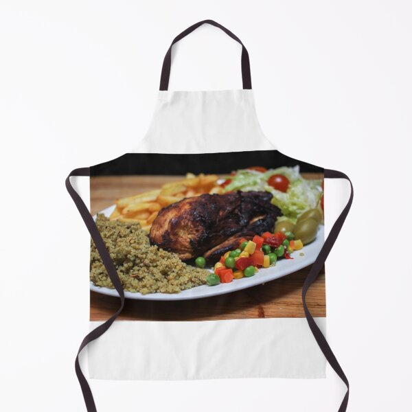 Item preview, Roasted Chicken Plate With Salad, Mixed Vegetables, Fries and Couscous Pilaf on Wooden Table designed and sold by Nmallia.