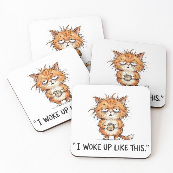 Item preview, Funny Monday Morning Tired Disheveled Cat Meme designed and sold by DuckOddity.