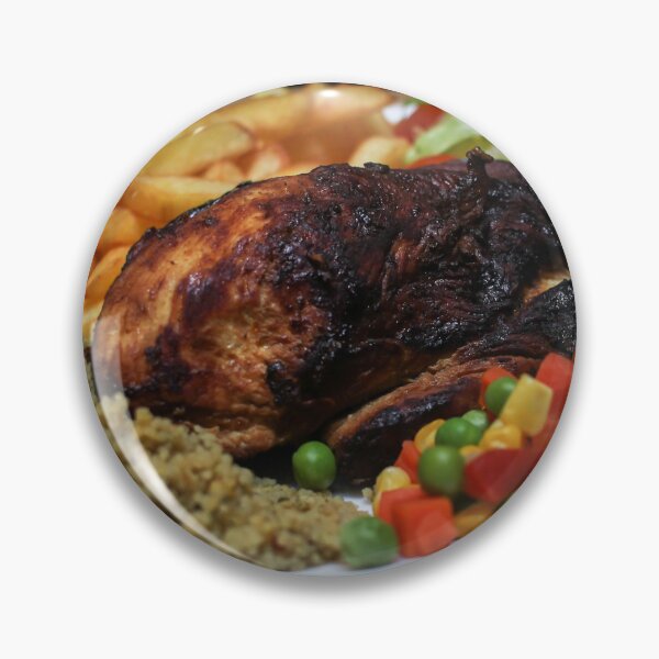 Item preview, Roasted Chicken Plate With Salad, Mixed Vegetables, Fries and Couscous Pilaf on Wooden Table designed and sold by Nmallia.