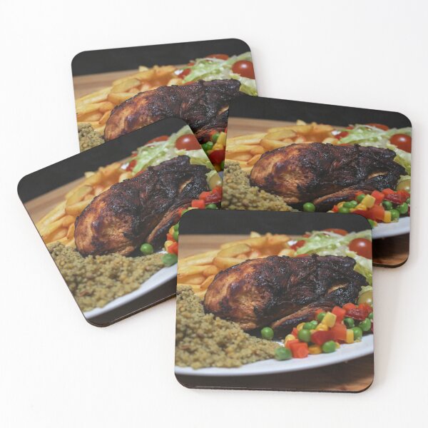 Item preview, Roasted Chicken Plate With Salad, Mixed Vegetables, Fries and Couscous Pilaf on Wooden Table designed and sold by Nmallia.