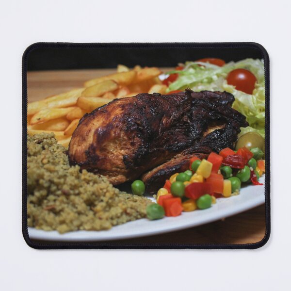 Item preview, Roasted Chicken Plate With Salad, Mixed Vegetables, Fries and Couscous Pilaf on Wooden Table designed and sold by Nmallia.