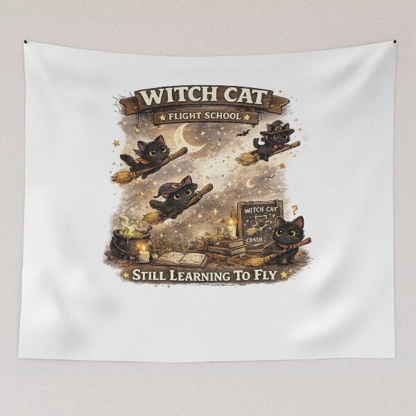 Item preview, Still Learning To Fly Witch Cat Halloween Design designed and sold by MotylekAnia.