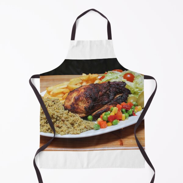 Item preview, Roasted Chicken Plate With Salad, Mixed Vegetables, Fries and Couscous Pilaf on Wooden Table designed and sold by Nmallia.