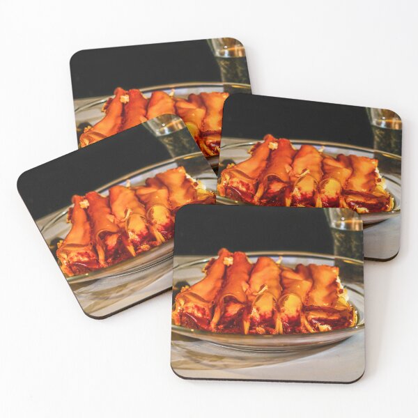 Item preview, Baked Cannelloni Pasta with Tomato Sauce and Cheese on Plate with Fork and Knife designed and sold by Nmallia.