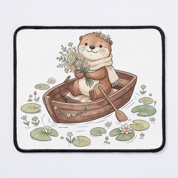 Item preview, Cute Otter in Wooden Boat with Wildflowers | Watercolor Otter Floral Art | Cottagecore Otter Illustration | Sweet Otter Nature Print designed and sold by NeonKawaiiCo.