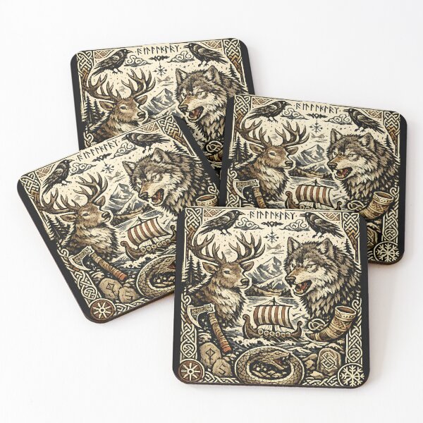 Item preview, Norse Mythology Viking Valhalla Runes Woodcut Art designed and sold by DarkOriginArts.