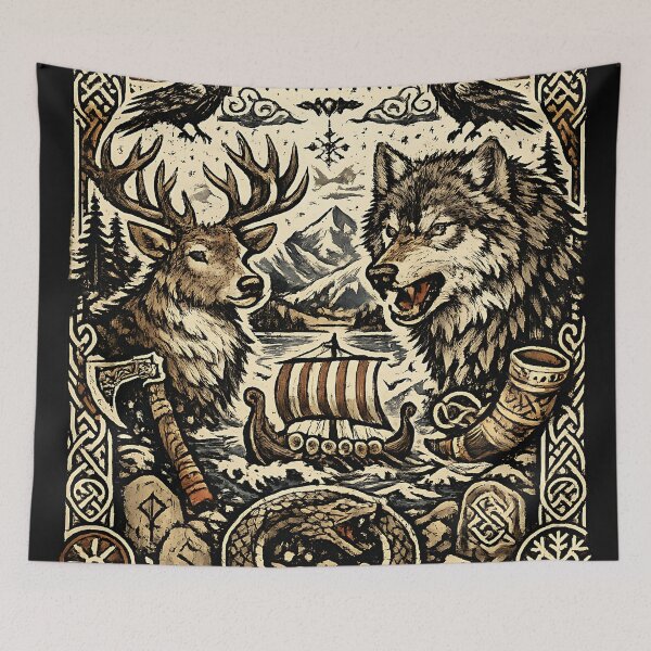 Item preview, Norse Mythology Viking Valhalla Runes Woodcut Art designed and sold by DarkOriginArts.
