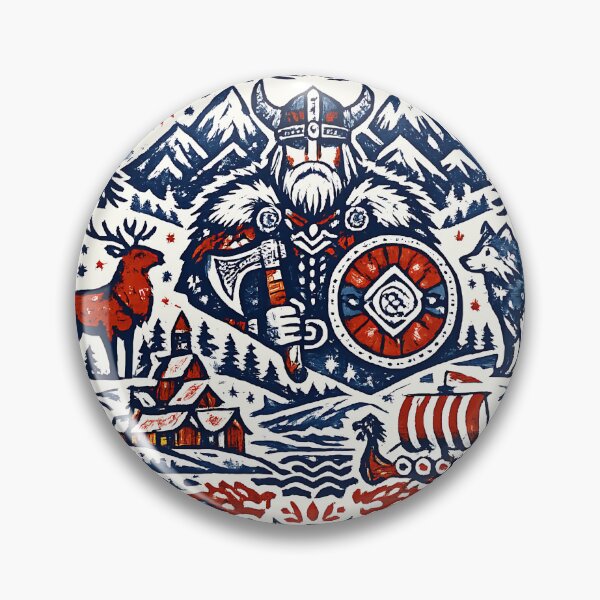 Item preview, Viking Linocut Folk Art Norse Mythology Shield Emblem designed and sold by DarkOriginArts.