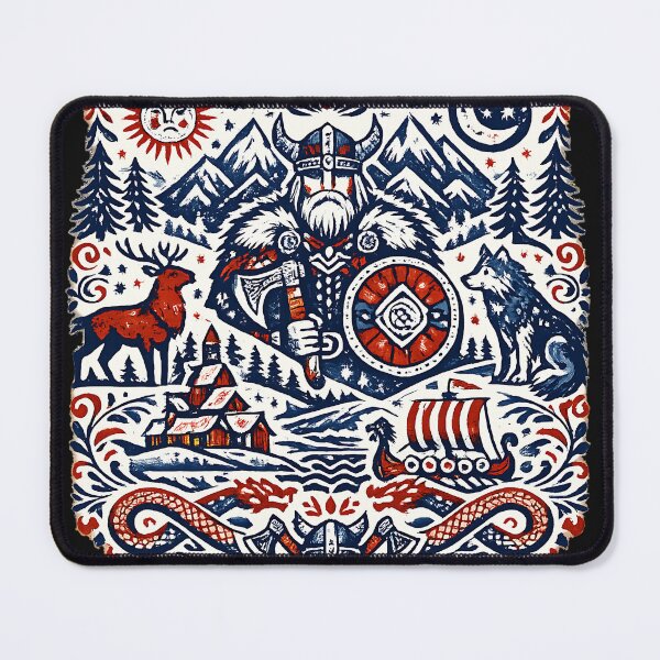 Item preview, Viking Linocut Folk Art Norse Mythology Shield Emblem designed and sold by DarkOriginArts.