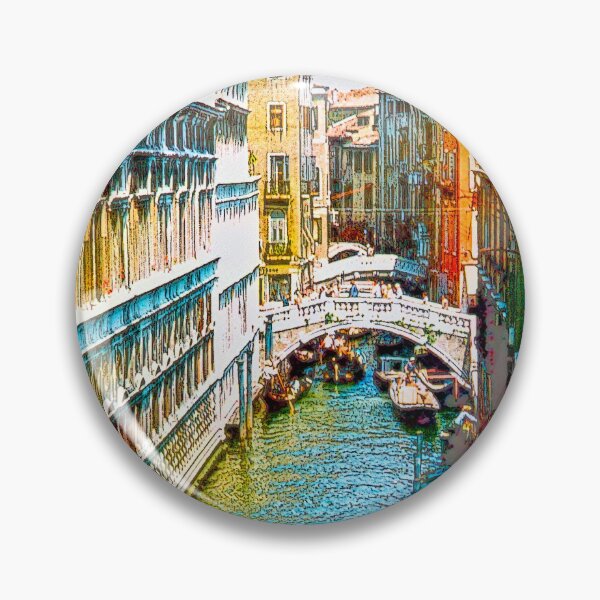 Item preview, Venice, Italy, 1959, Canal, Architecture, Bridge, Boats, Digital Illustration designed and sold by AMacGPhilly.