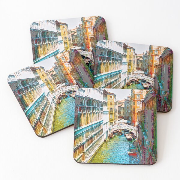 Item preview, Venice, Italy, 1959, Canal, Architecture, Bridge, Boats, Digital Illustration designed and sold by AMacGPhilly.