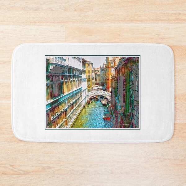 Item preview, Venice, Italy, 1959, Canal, Architecture, Bridge, Boats, Digital Illustration designed and sold by AMacGPhilly.