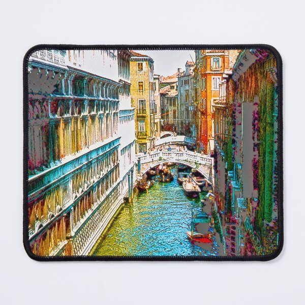Item preview, Venice, Italy, 1959, Canal, Architecture, Bridge, Boats, Digital Illustration designed and sold by AMacGPhilly.