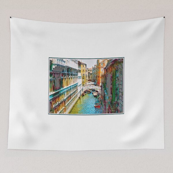 Item preview, Venice, Italy, 1959, Canal, Architecture, Bridge, Boats, Digital Illustration designed and sold by AMacGPhilly.