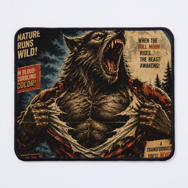 Item preview, Night of the Wolf Werewolf Horror Art | Retro Full Moon Transformation Movie Poster Design designed and sold by The Confluence.