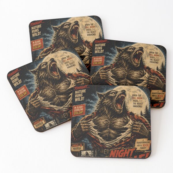 Item preview, Night of the Wolf Werewolf Horror Art | Retro Full Moon Transformation Movie Poster Design designed and sold by The Confluence.