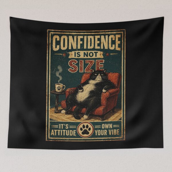 Item preview, Confidence Is Not Size Funny Fat Cat Vintage Attitude Poster Style designed and sold by eliramaison.