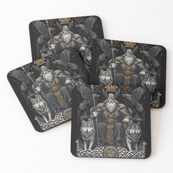 Item preview, Odin Allfather on Throne Valknut Norse Runes Art designed and sold by DarkOriginArts.