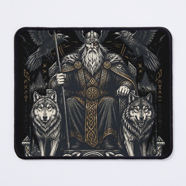 Item preview, Odin Allfather on Throne Valknut Norse Runes Art designed and sold by DarkOriginArts.