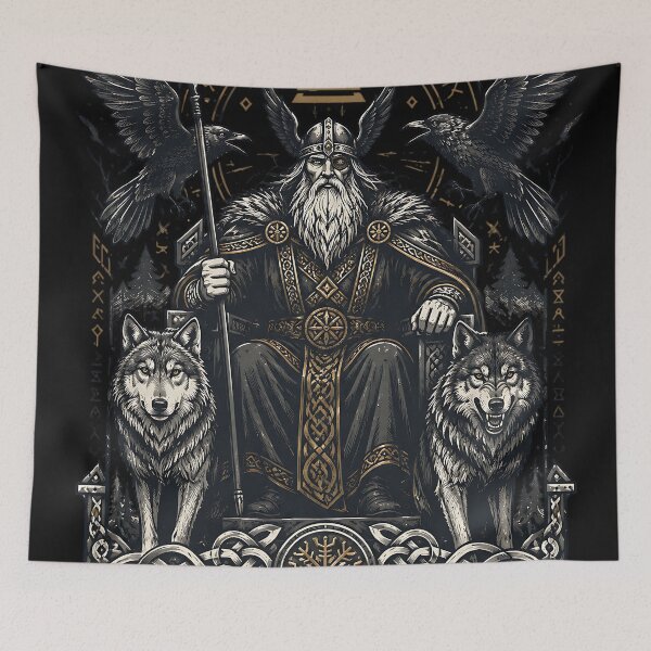 Item preview, Odin Allfather on Throne Valknut Norse Runes Art designed and sold by DarkOriginArts.