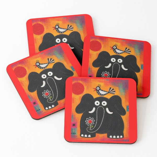 Item preview, Naive Outsider Art Elephant with Bird designed and sold by ZunZunArt.