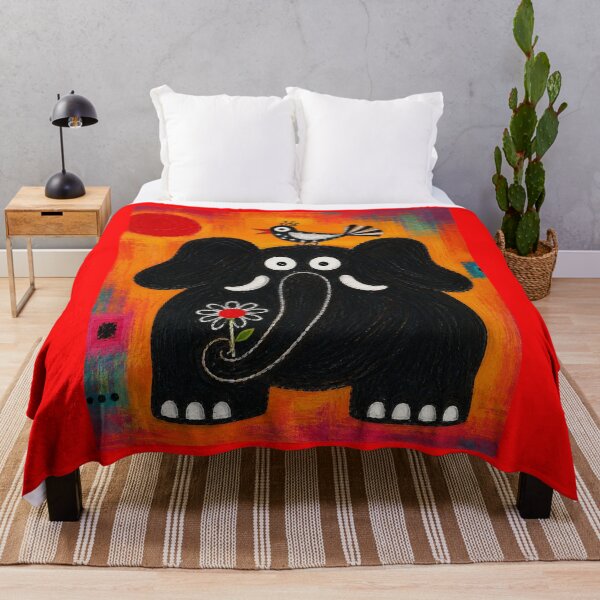 Item preview, Naive Outsider Art Elephant with Bird designed and sold by ZunZunArt.