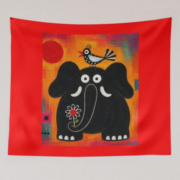Item preview, Naive Outsider Art Elephant with Bird designed and sold by ZunZunArt.