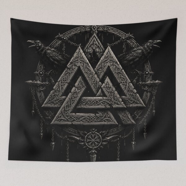 Item preview, Valknut Odin Ravens Vegvisir Norse Shield Crest designed and sold by DarkOriginArts.
