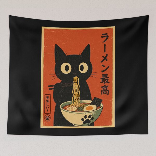 Item preview, Retro Black Cat Ramen Poster Japanese Kawaii Noodle designed and sold by eliramaison.
